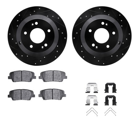 Dynamic Friction Co DFC Brake Rotor - Dimpled & Slotted - Black w/5000 Brake Pads & HW Kit 8512-03088