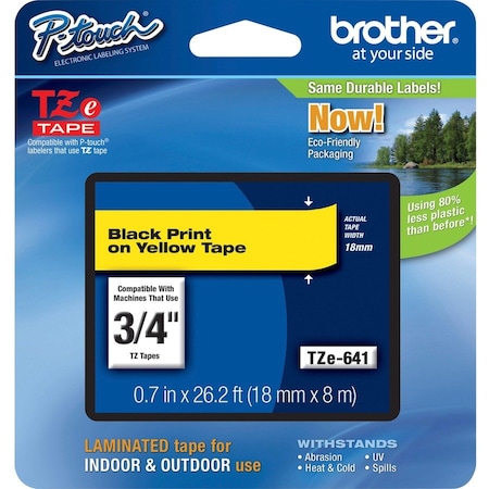 Brother Label Tape Cartridge 3/4", Black/Yellow TZE641