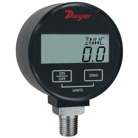 Dwyer Instruments Digital Industrial Compound Gauge, -30 to 0 to 100 psi, 3 in Dial, 1/4 in NPT, Bottom Location DPGW-12