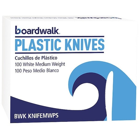 Zoro Select Mediumweight Polystyrene Cutlery, Knife, Plastic, White, PK100 BWK KNIFEMWPS