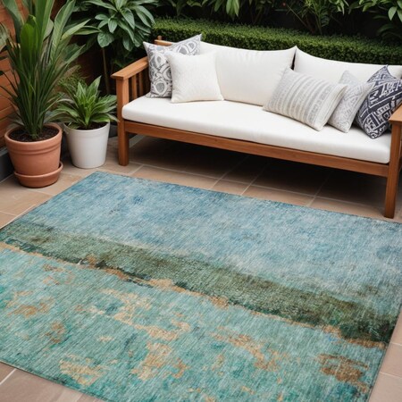 Homeroots 9' X 12' Blue And Gold Abstract Washable Indoor Outdoor Area Rug 578014