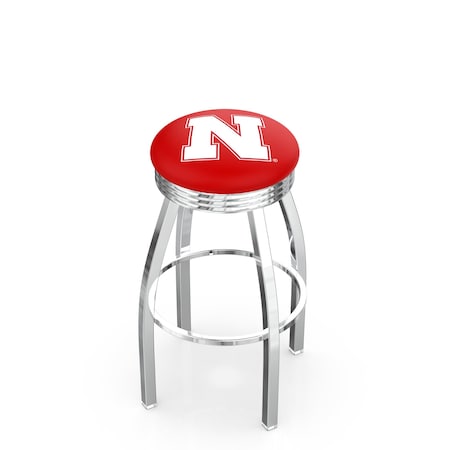 Holland Bar Stool Co 25" Chrome Nebraska Swivel Bar Stool, Accent Ring L8C3C25NebrUn