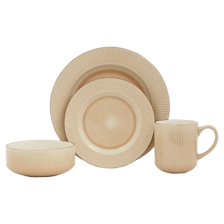 Homeroots Sand Sixteen Piece Round Striped Ceramic Service For Four Dinnerware Set 534541