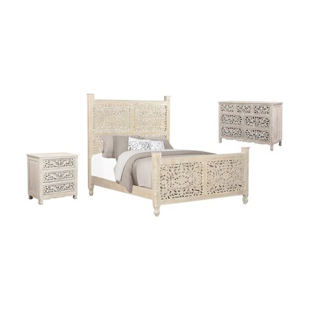 Homeroots Three Piece White Solid Wood Bedroom Set 636270