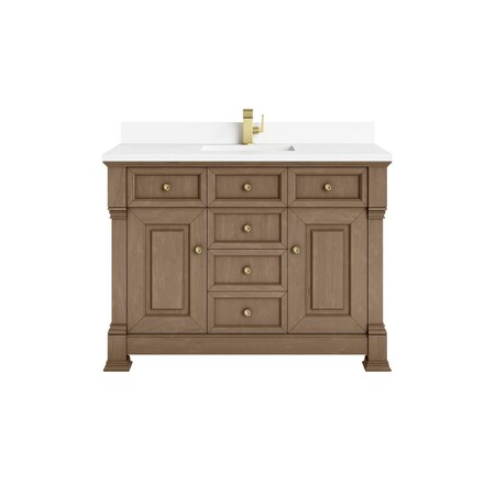 James Martin Vanities Brookfield 48 in. Single Vanity, Pecan w/ Single Hole 3CM White Zeus Silestone  Top & Backsplash 547-V48-PCN-1WZ