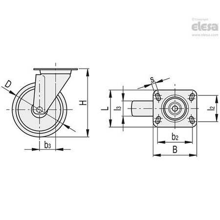 Elesa 452487 Castors steel bracket Injected polyurethane coating plate bracket 452487