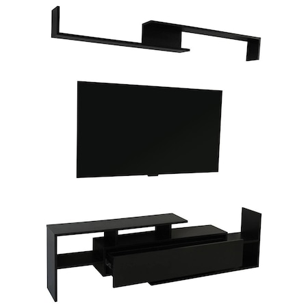 Leisuremod Surrey TV Stand with MDF Shelves and Bookcase, Ebony STS60BL