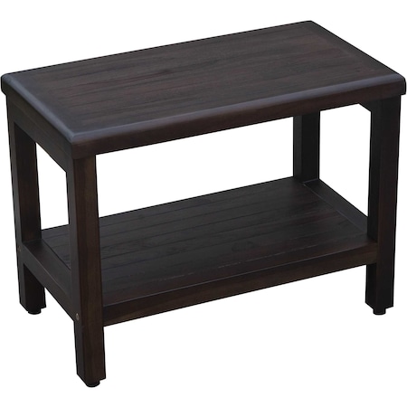 Homeroots Rectangular Teak Shower Bench With Shelf In Brown Finish 376667