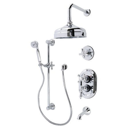 Kingston Brass Thermostatic Tub and Shower System, Polished Chrome KSK36310AX