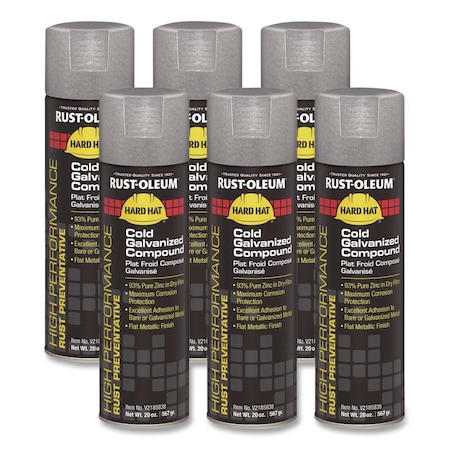 Rust-Oleum Hard Hat High Performance V2100 System Rust Preventive Cold Galvanizing Compound, Gray, 20 oz, 6PK V2185838