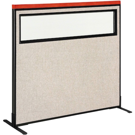 Global Industrial Interion Deluxe Freestanding Office Partition Panel w/Partial Window 48-1/4"W x 43-1/2"H Tan 694763WFTN