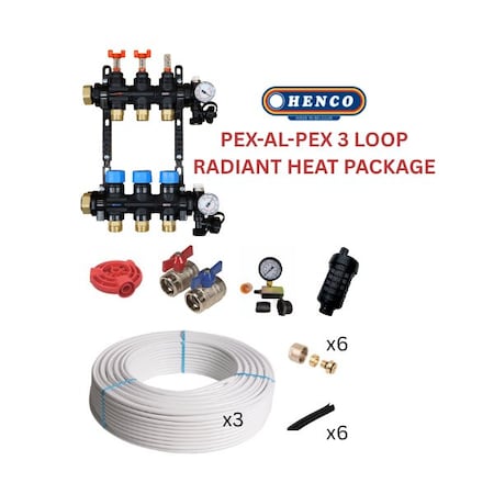 Henco Infloor radiant heating set - PEX-AL-PEX + composite manifold - 570 - 850 sqft 806364