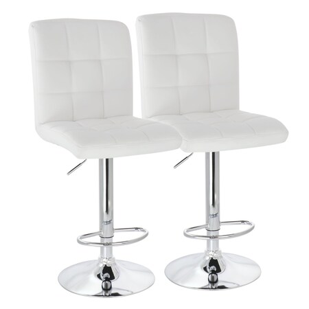Elama 2 Piece Square Tufted Faux Leather Adjustable Bar Stool in White with Chrome Base ELM-708-WHT