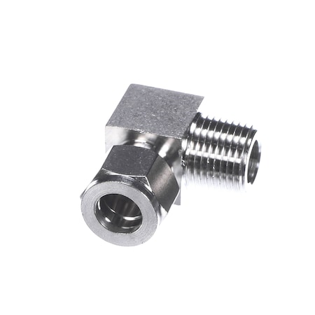 Keating Fitting, 90 Degree Elbow, 1/2in Compression x 3/8in Outside PT, Stainless Steel 063385