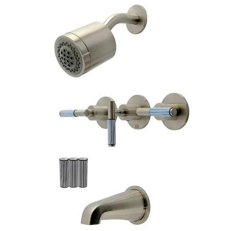 Kingston Brass Triple-Handle Tub and Shower Faucet, Brushed Nickel KBX8138KPS