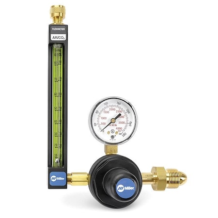 Miller Electric Flowmeter Regulator, Argon, Carbon Dioxide, Helium, Single Stage, 0.965"-14 Inlet, 5/8"-18 Outlet 22-80-580