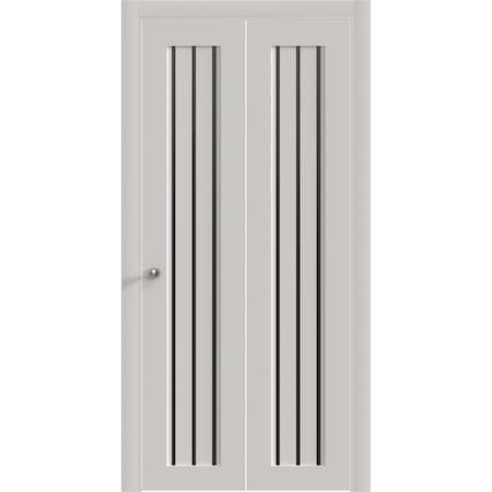 Sartodoors Sliding Closet Bi-fold Doors 48 x 84 inches, BASIC 4906 White with Black Glass, Tracks Trims Hardw BASIC4906BF-WS-4884
