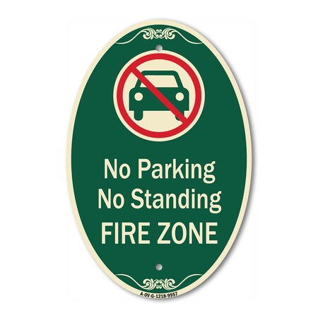 Signmission No Parking Private Property Green & Tan, 12 Inch X 18 Inch Architectural Oval, Heavy Gauge Aluminum A-OV-G-1218-9957