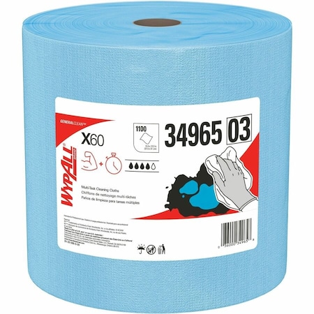 Wypall WypAll GeneralClean X60 Multi-Task Cleaning Cloths (34965), Jumbo Roll, Strong & Absorbent, Blue 34965
