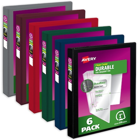 Avery Binder, Assorted Dark Color, Durable, PK6 05633