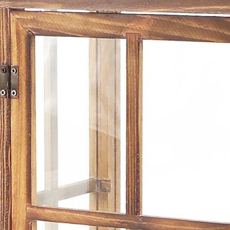 Homeroots Set of Two Natural and Black Glass Wood and Metal Floor Lantern Candle Holders, 2PK 517559