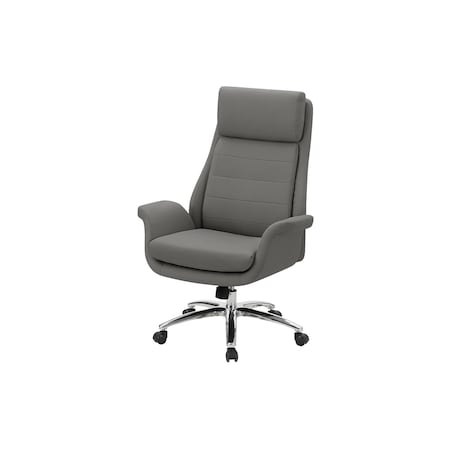Monarch Specialties Office Chair, Adjustable Height, Armrests, Ergonomic, Swivel, Desk, Dark Grey Leather-look, Chrome I 7252