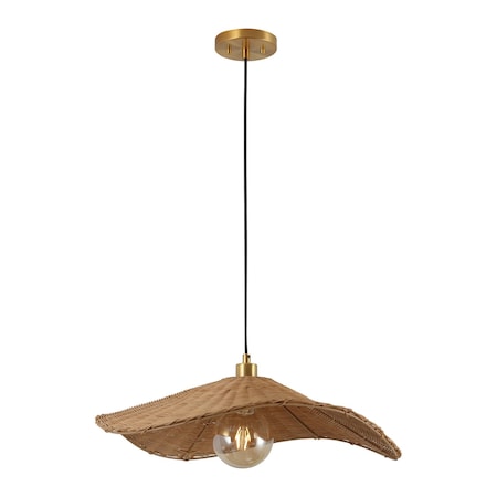 Jonathan Y Miko 24.5" Modern Coastal Organic Curve Rattan LED Pendant, Natrual Brown/Brass Gold JYL1606A