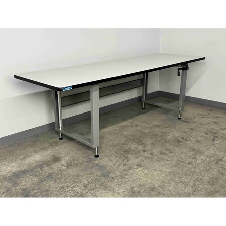 Stackbin Hand Crank Workbenches, 96"W, Adj.H, 1000lb E9630-T-4000-BK