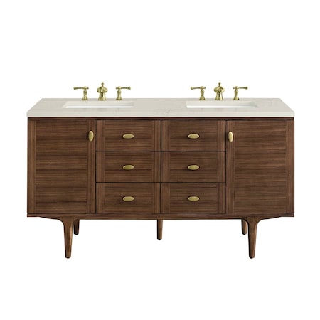 James Martin Vanities Amberly 60" Double Vanity, Mid-Century Walnut, w/ 3 CM Siberian Silestone Top 670-V60D-WLT-3SFR