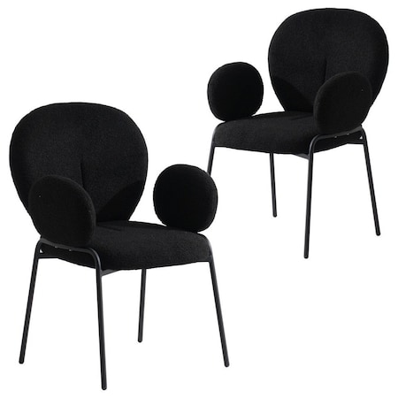 Leisuremod Celestial Boucle Dining Arm Chair, Black Iron Frame with Black Fabric, 2PK CCABL-23BL2