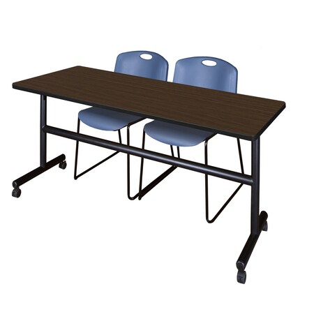 Regency Kobe Flip-Top Training Nesting Table W/ 2 Zeng Stack Chairs, 72 in W, 30 in L, Neo Walnut MKFT7230NW44BE