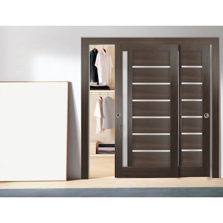 Sartodoors Sliding Closet Bypass Doors with Frosted Glass 72x96 (2* 36x96) Solid Core Modern Interior QUADRO4088DBD-CA-7296