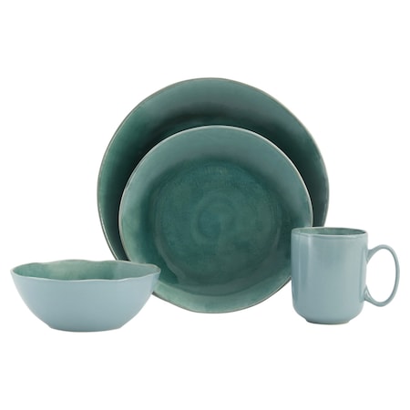 Homeroots Green Sixteen Piece Ceramic Service For Four Dinnerware Set 534540