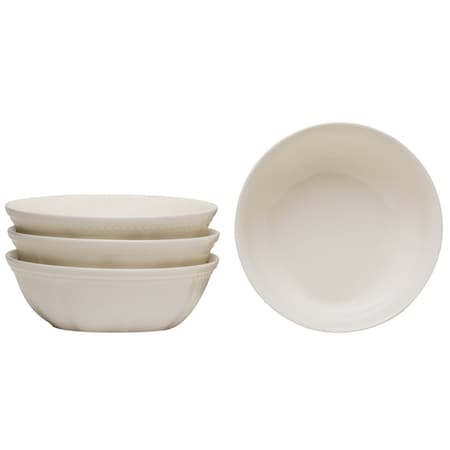 Homeroots White Four Piece Round Scallop Stoneware Service For Four Bowl Set 483506