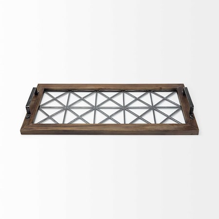 Homeroots 28in Brown Wood Indoor Outdoor Tray With Handles 376038