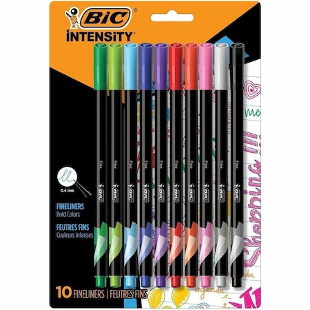 Bic Intensity Fineliner Marker Pen, Assorted, 10PK BICFPINFAP10AST