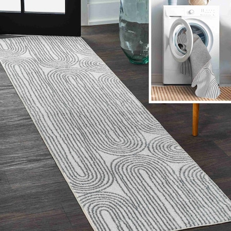 Jonathan Y Doodle Contemporary Glam Geometric Machine-Washable Cream/Dark Gray 2 ft. x 8 ft. Runner Rug WSH310A-28