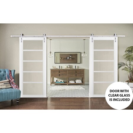 Sartodoors Sturdy Double Barn Door White Solid Core Modern Interior QUADRO4522DB-S-WS-36
