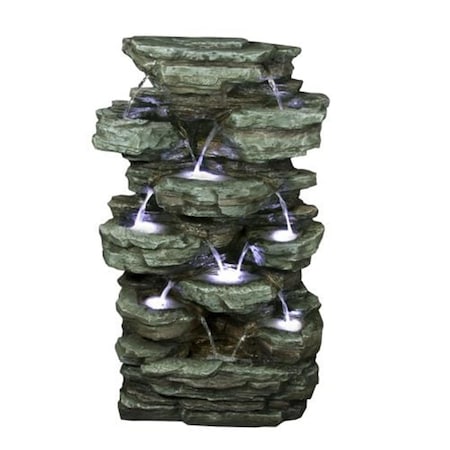 Alpine Corp 39 in. Tiered Rock Rainforest Fountain With Led Lights WIN930