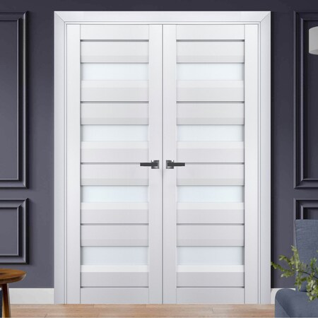 Sartodoors Interior Solid French Double Doors White Solid Core Modern Interior VEREGIO7455DD-WS-36