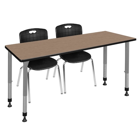Regency Kee Adjustable Classroom Table W/ 2 Andy Stack Chairs, 66 in W, 24 in L, Noble Oak MT6624NOAPGY40BK