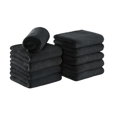 Arkwright Home Coral Fleece Salon Towel 16x27 Black - Pack of 10, 10PK PNP915117BK