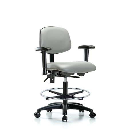 Blue Ridge Ergonomics Chair, Vinyl, Med Bench, AA CF Casters, Dov, 6-Way Adjustable, 22" to 29" Height, Dove BR-VMBCH-RG-T0-A1-CF-RC-8567