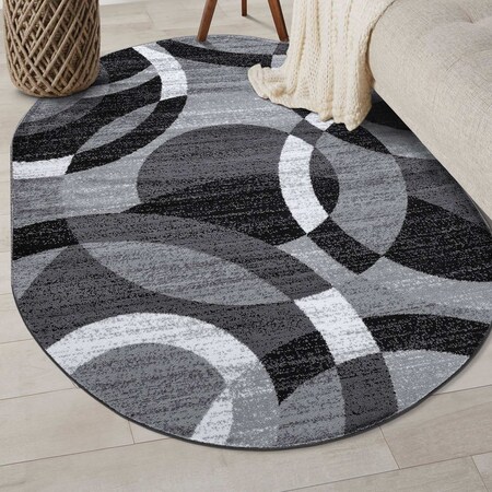 World Rug Gallery Contemporary Abstract Circles Soft Area Rug 5 ft x 7 ft Oval Gray 105GRAY5OV