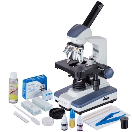 Amscope M620 Monocular Compound Microscope 40X-2500X w/LED, Slide Making Kit and 3MP Digital Eyepiece M620C-SP14-CLS-50P100S-E3