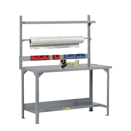 Little Giant Heavy-Duty Packaging Table with Bin Rail, Roll Goods Holder & Shelf WST2-3072-36-BR-RG-SHLF