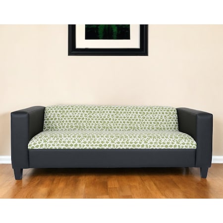 Homeroots 84" Green and White Faux Leather Geometric Sofa With Black Legs 530485
