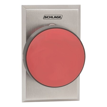 Schlage Electronics 2-3/4in Mushroom Button, Single Gang, Red, Delayed Action 0-60 Seconds, Satin Stainless Steel 625RD DA