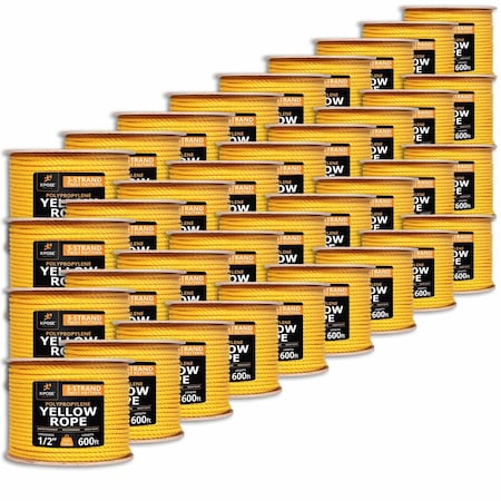 Xpose Safety 1/2in x 600 ft Twisted Polypropylene Rope, Yellow, 36PK YPR12-600-36-X