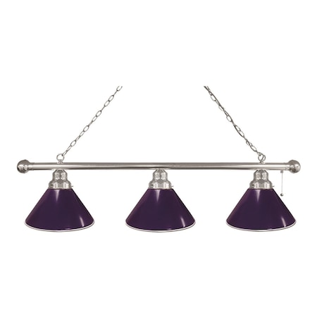 Holland Bar Stool Co Purple 3 Shade Billiard Light, Chrome Fixture BL3CHPurp